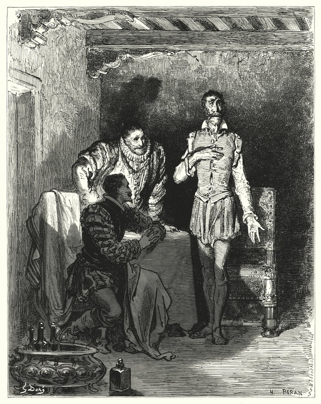 Gustave Dores Don Quixote: "Ele contou aos cavalheiros toda a história de ela estar encantada" (gravura) de Gustave Dore