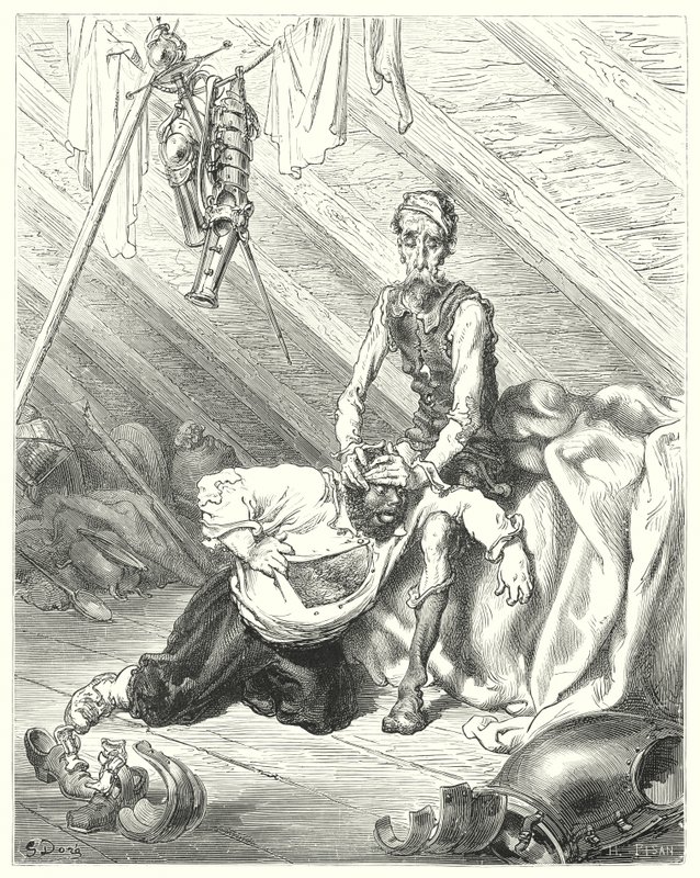Gustave Dores Don Quixote: "Ele acreditava que a sua última hora tinha chegado" (gravura) de Gustave Dore