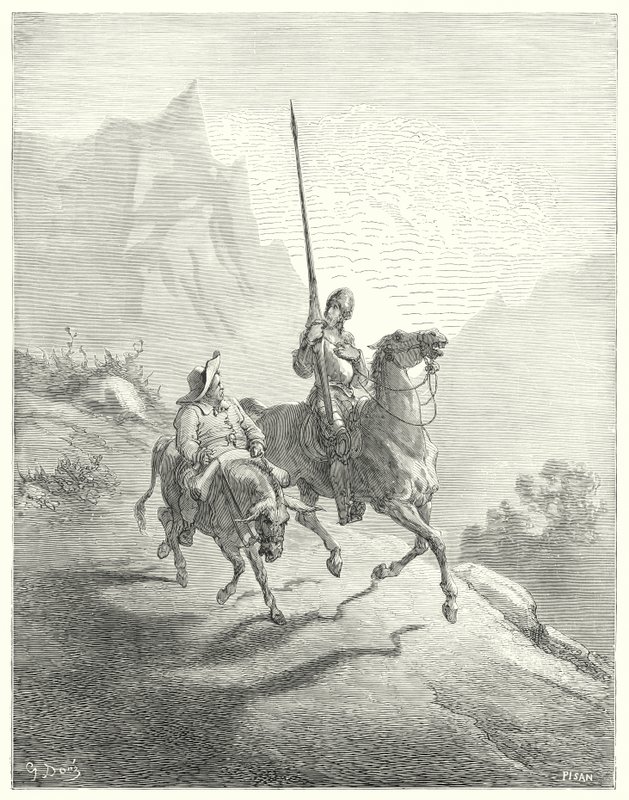 Gustave Dores Dom Quixote: "Ainda era cedo pela manhã, quando os raios de sol não se revelaram tão ofensivos" (gravura) de Gustave Dore