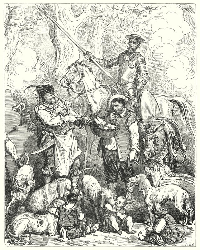 Gustave Dores Dom Quixote: "Faça um turno para ficar de estômago para o jantar estar pronto" (gravura) de Gustave Dore