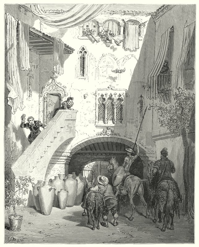 Gustave Dores Dom Quixote: "Oh, vós, Tobosianos, que despertais na minha mente os pensamentos do doce penhor das minhas mais amargas dores!" (gravura) de Gustave Dore