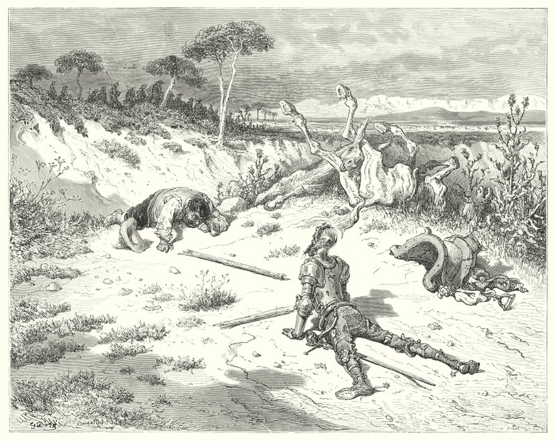Gustave Dores Dom Quixote: "Sancho, eu sempre ouvi dizer, que fazer uma gentileza aos palhaços, é como jogar água no mar" (gravura) de Gustave Dore