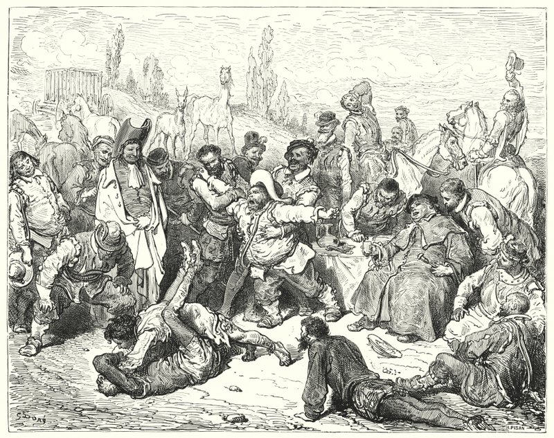 Gustave Dores Dom Quixote: "Sancho Panza sozinho se irritou, se aborreceu até a morte e se delirou como um louco" (gravura) de Gustave Dore