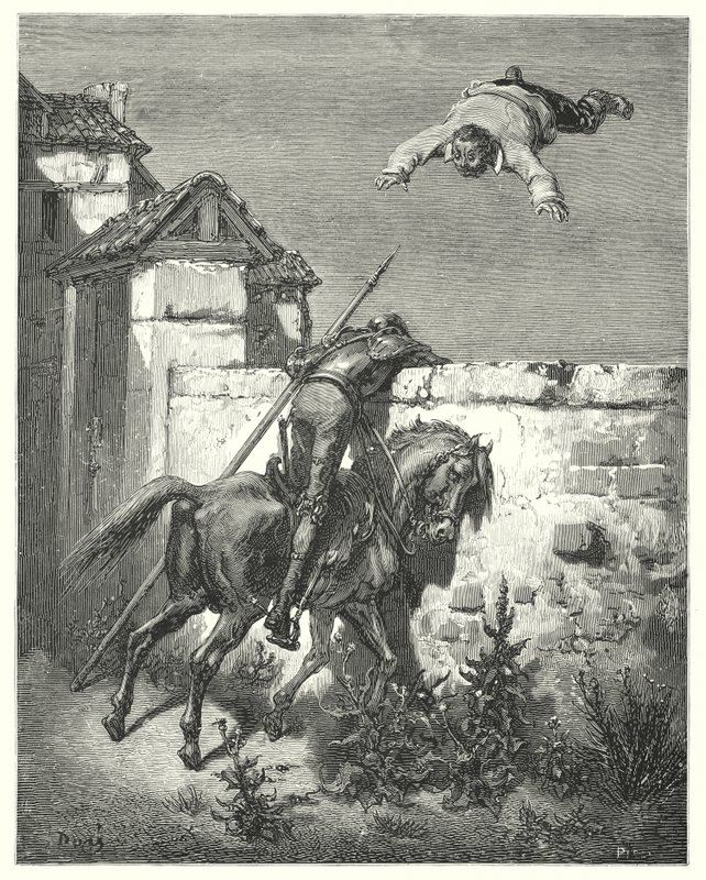 Gustave Dores Dom Quixote: "Quanto mais ele invadia, mais eles atiravam e riam" (gravura) de Gustave Dore