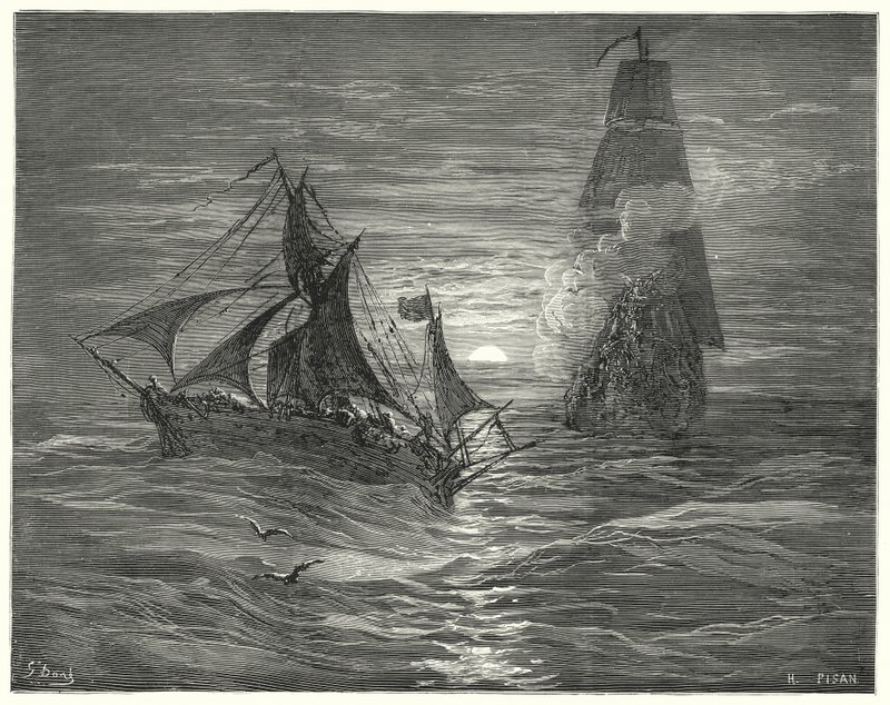 Gustave Dores Dom Quixote: "Eles estando sob o vento, dispararam duas armas contra nós" (gravura) de Gustave Dore