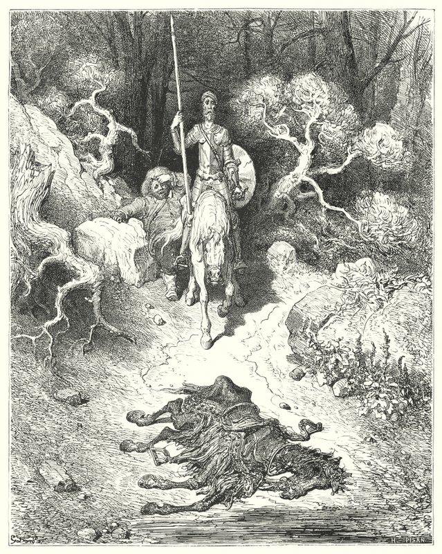 Gustave Dores Don Quixote: "Eles vieram a um parque, onde encontraram uma mula morta" (gravura) de Gustave Dore