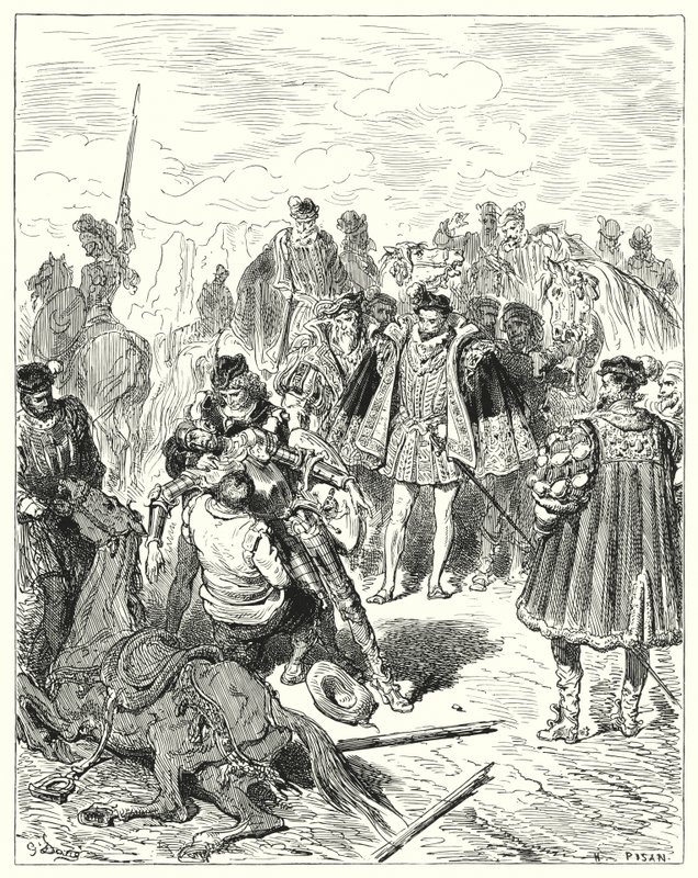 Gustave Dores Dom Quixote: "Encontraram-no pálido, e com suor frio" (gravura) de Gustave Dore
