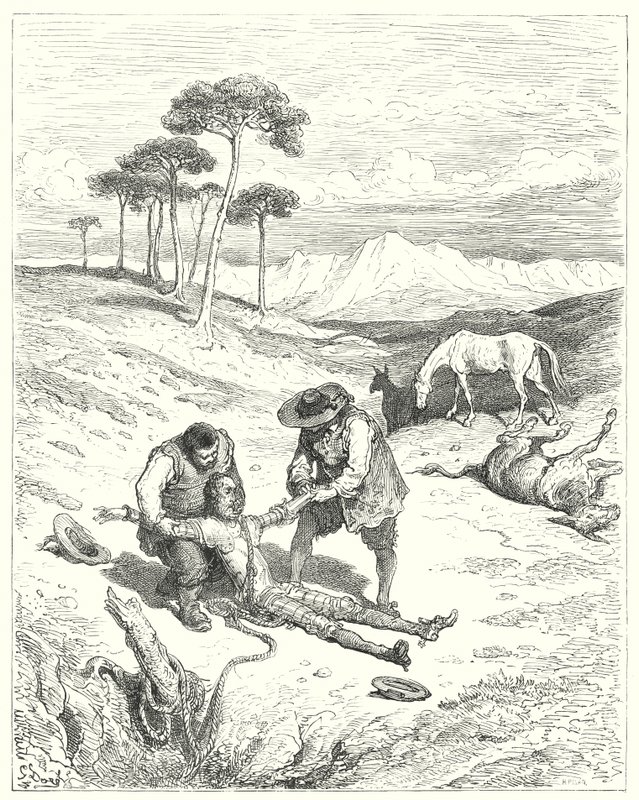 Gustave Dores Dom Quixote: "Descobriram que seus olhos estavam fechados, como se estivesse dormindo profundamente" (gravura) de Gustave Dore