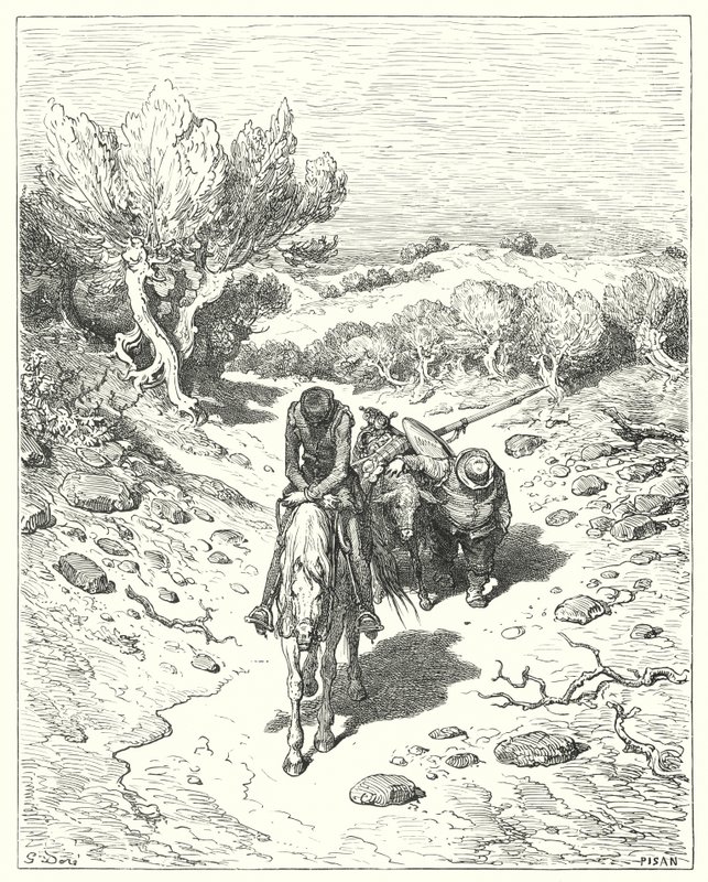 Gustave Dores Dom Quixote: "Passaram nesse dia, e mais quatro depois, em tal tipo de discurso" (gravura) de Gustave Dore