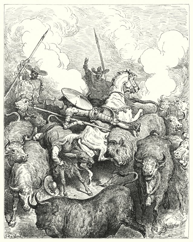 Gustave Dores Dom Quixote: "Eles os pisaram a uma velocidade impiedosa" (gravura) de Gustave Dore