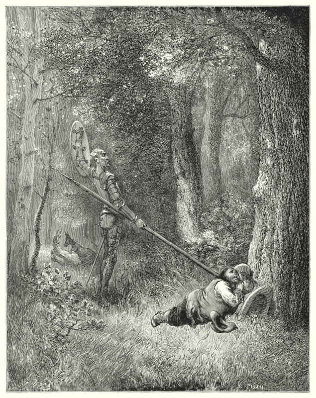 Gustave Dores Dom Quixote: "A toda esta fina expostulação Sancho não respondeu uma palavra" (gravura) de Gustave Dore