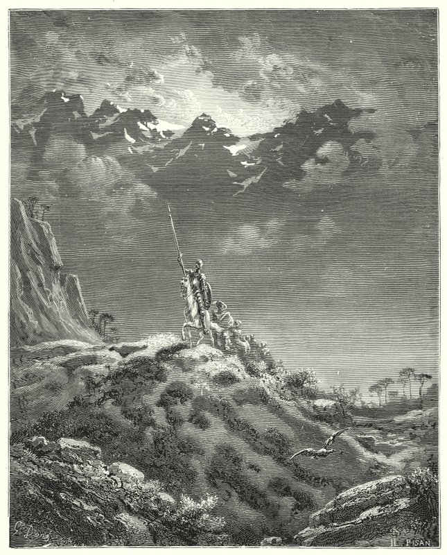 Gustave Dores Don Quixote: "Rumo ao reino de Micomicon" (gravura) de Gustave Dore