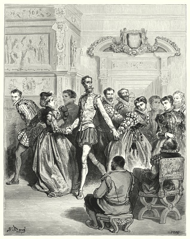Gustave Dores Dom Quixote: "Duas damas fizeram a sua corte principalmente a Dom Quixote" (gravura) de Gustave Dore