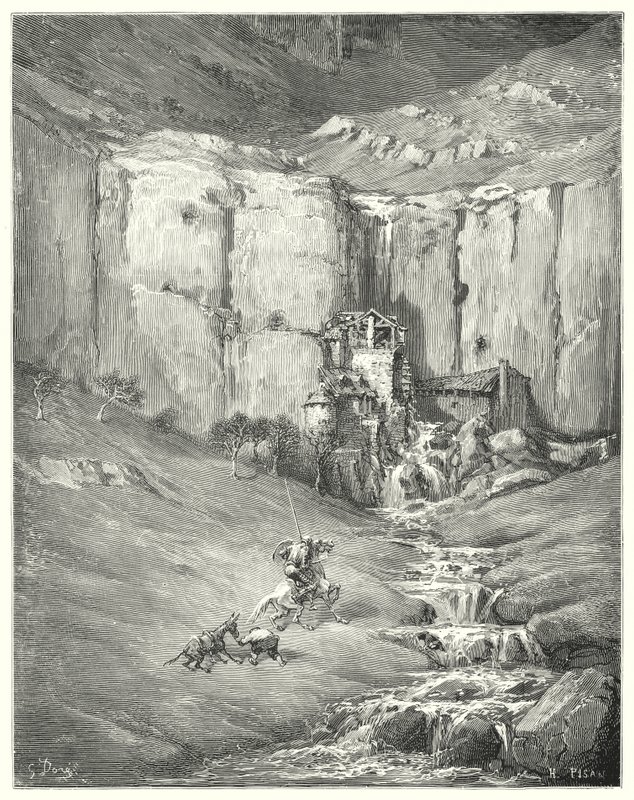 Gustave Dores Don Quixote: "Quando se aproximaram, até o próprio paciente Rozinante começou com o som horrível" (gravação) de Gustave Dore