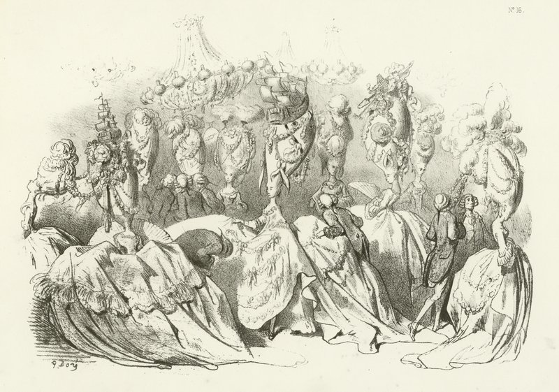 Vestidos de cabeça no Reino de Luís XVI (gravura) de Gustave Dore