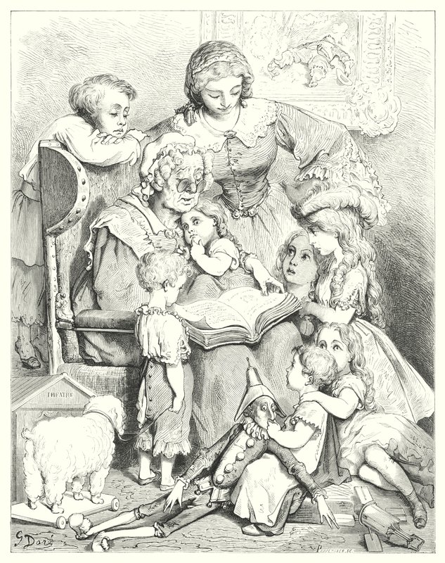 Leitura dos contos em família (gravura) de Gustave Dore