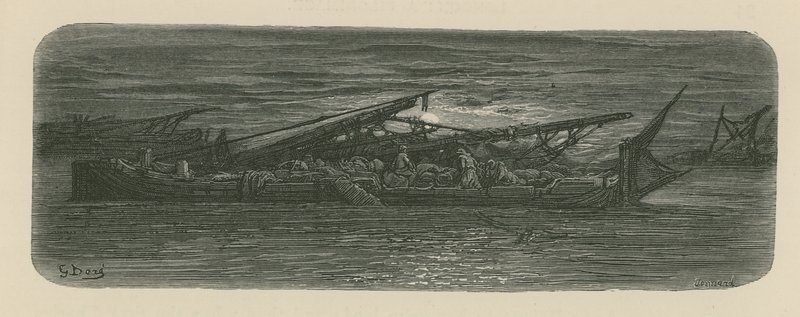 Pessoas no convés de um barco no Tamisa de Gustave Dore