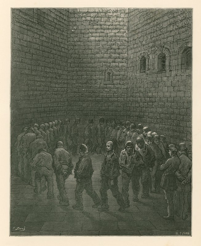 Prisioneiros no pátio de exercício da prisão de Newgate de Gustave Dore