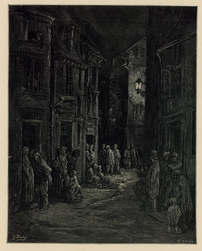 Moradias de favelas (gravura) de Gustave Dore