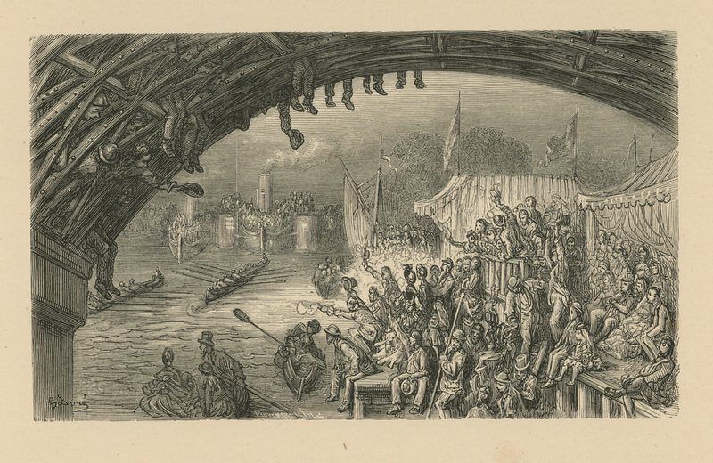 Espectadores assistindo uma corrida de barco de Gustave Dore
