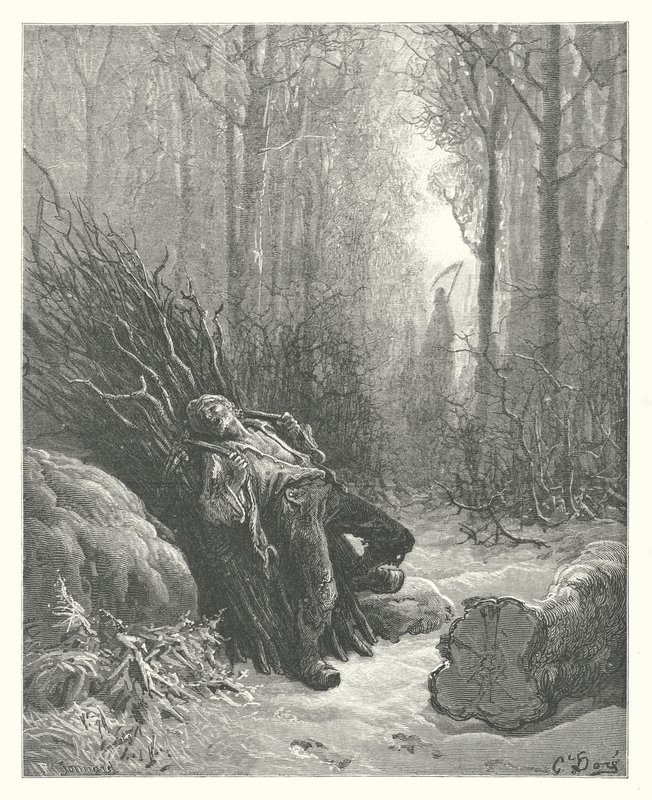 As Fábulas de La Fontaine: A Morte e o Lenhador (gravura) de Gustave Dore