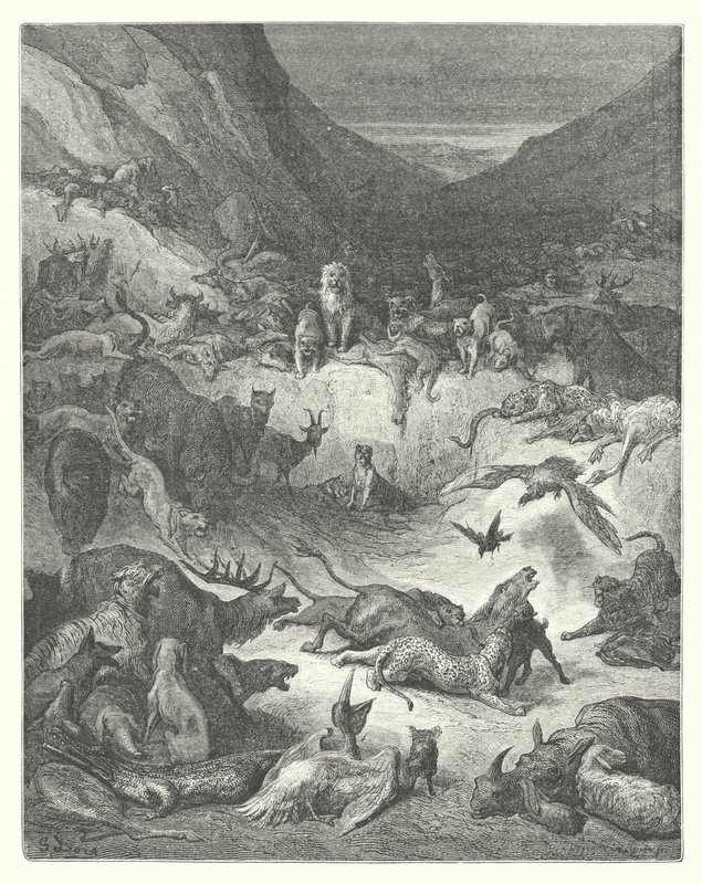 As Fábulas de La Fontaine: Os Animais Doentes da Peste (gravura) de Gustave Dore