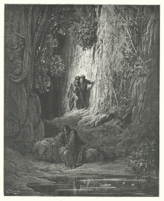 As Fábulas de La Fontaine: O Árbitro, o Escrivão e o Eremita (gravura) de Gustave Dore