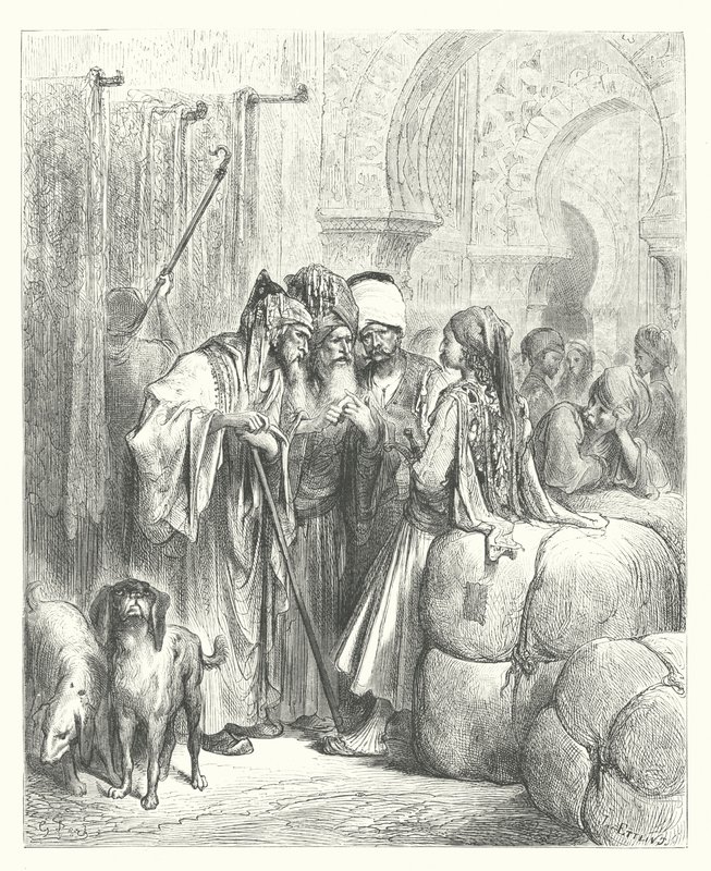 As Fábulas de La Fontaine: O Bashaw e o Mercador (gravura) de Gustave Dore