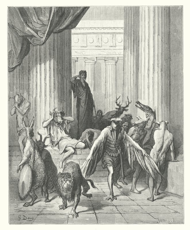 As Fábulas de La Fontaine: Os Companheiros de Ulisses (gravura) de Gustave Dore
