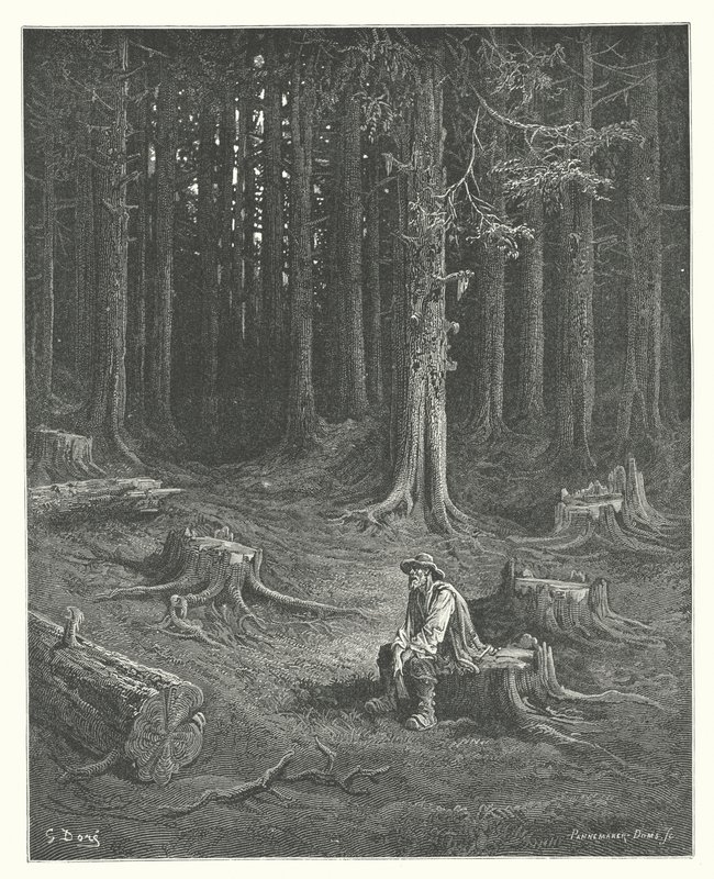 As Fábulas de La Fontaine: A Floresta e o Lenhador (gravura) de Gustave Dore