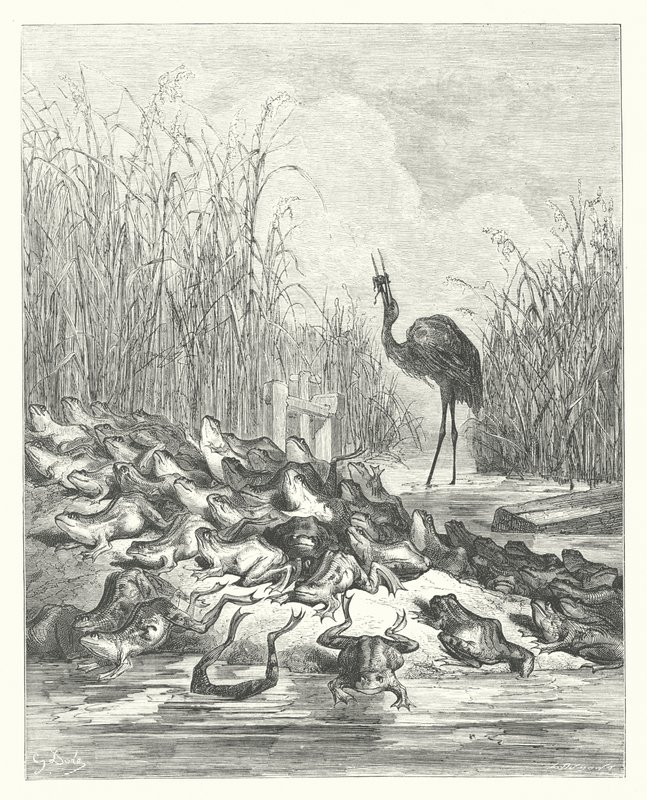 As Fábulas de La Fontaine: As rãs que pediram um rei (gravura) de Gustave Dore