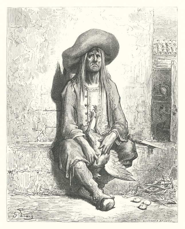 As Fábulas de La Fontaine: A galinha dos ovos de ouro (gravura) de Gustave Dore
