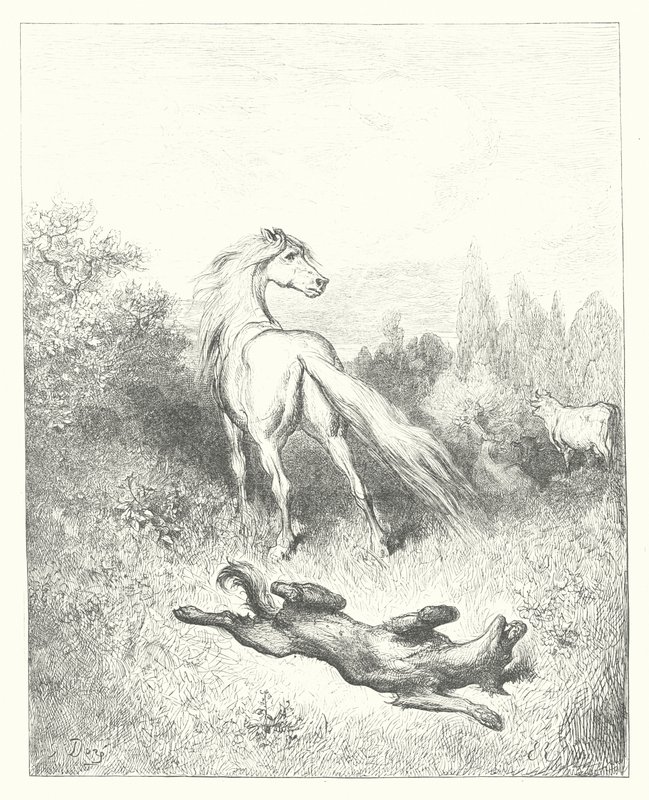 As Fábulas de La Fontaine: O Cavalo e o Lobo (gravura) de Gustave Dore
