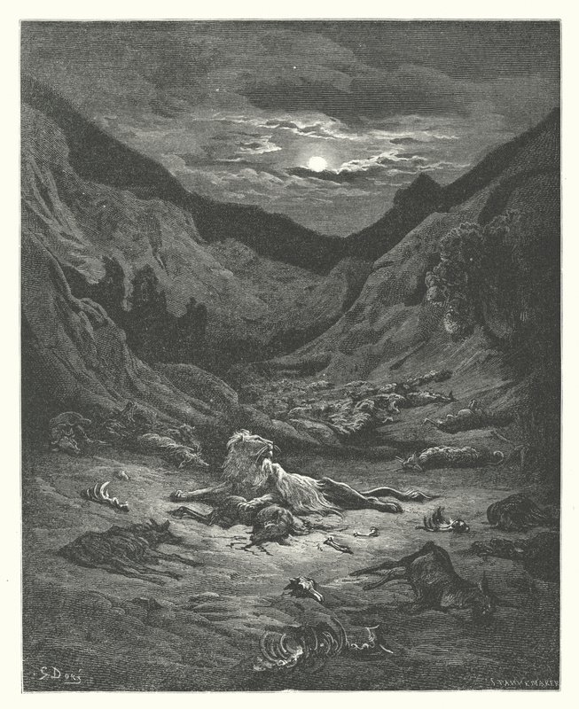 As Fábulas de La Fontaine: O Leão (gravura) de Gustave Dore