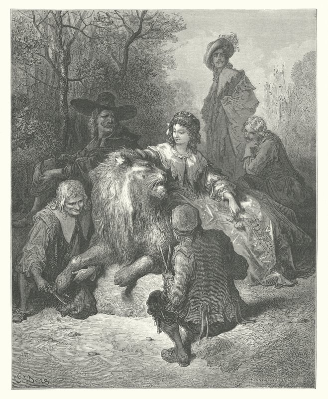 As Fábulas de La Fontaine: O Leão Apaixonado (gravura) de Gustave Dore