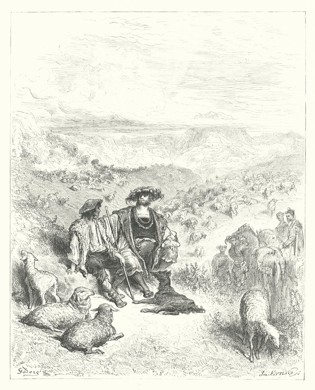 As Fábulas de La Fontaine: O Pastor e o Rei (gravura) de Gustave Dore