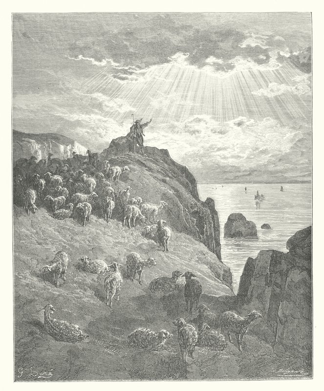 As Fábulas de La Fontaine: O Pastor e o Mar (gravura) de Gustave Dore
