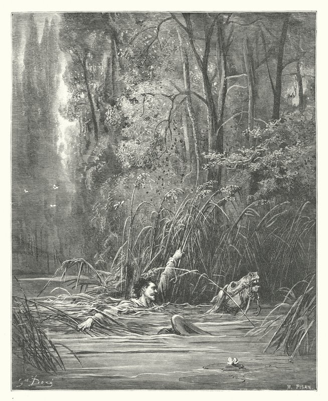 As Fábulas de La Fontaine: A torrente e o rio (gravura) de Gustave Dore