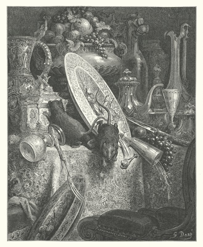 As Fábulas de La Fontaine: O rato da cidade e o rato do campo (gravura) de Gustave Dore