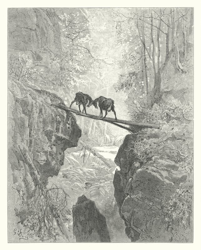 As Fábulas de La Fontaine: As Duas Cabras (gravura) de Gustave Dore