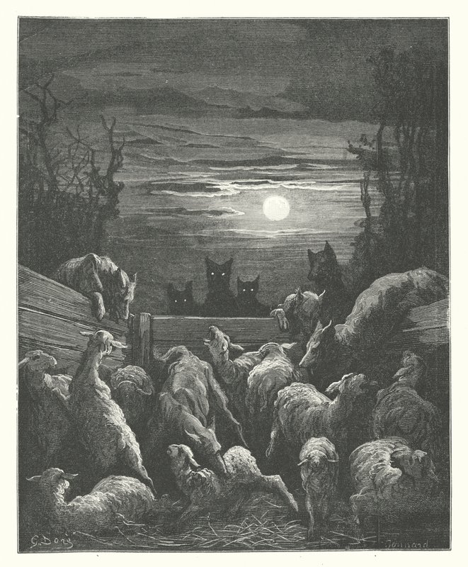 As Fábulas de La Fontaine: Os Lobos e as Ovelhas (gravura) de Gustave Dore