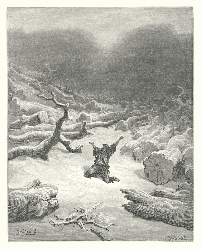 As Fábulas de La Fontaine: O Lenhador e Mercúrio (gravura) de Gustave Dore