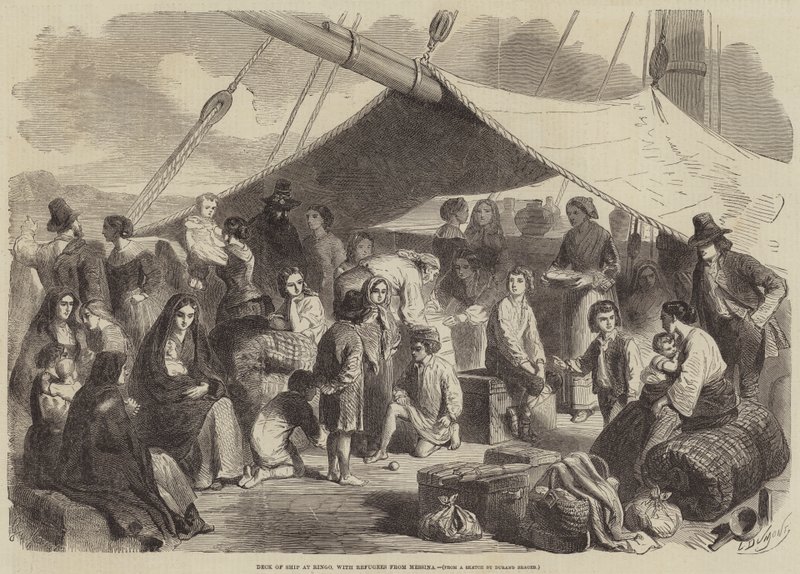 Baralho de Navio em Ringo, com Refugiados de Messina de Gustave Janet