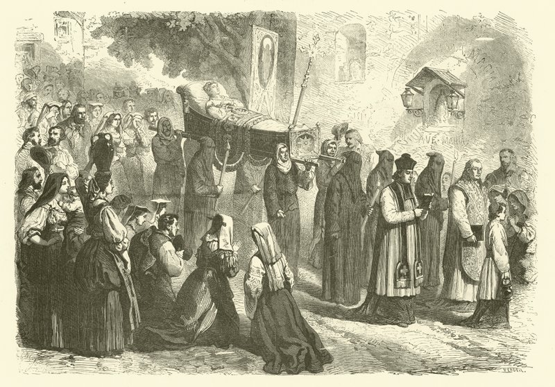 Procissão fúnebre de uma jovem rapariga, Sparanise, Itália (gravura) de Gustave Janet