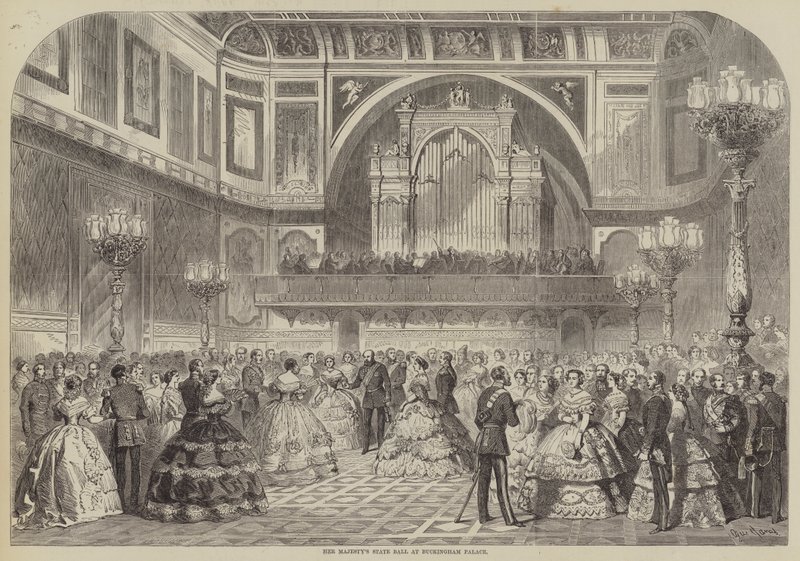 Seu, majestade, estado, bola, em, palácio buckingham de Gustave Janet
