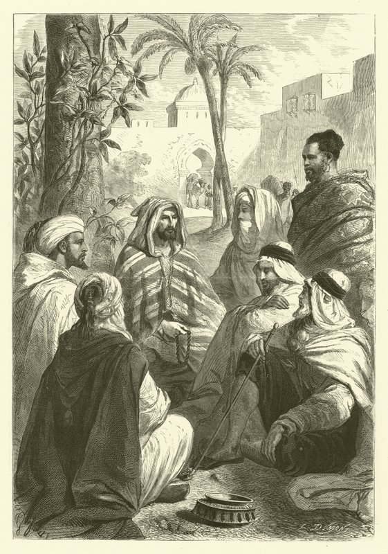 O contador de histórias árabe (gravura) de Gustave Janet
