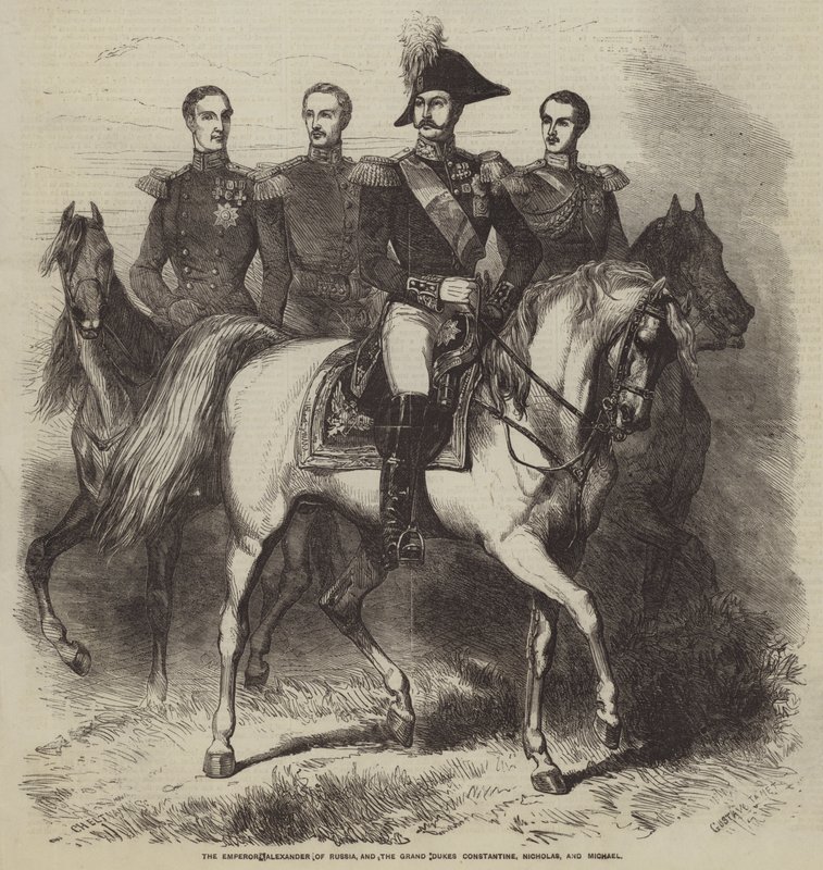 O imperador Alexandre da Rússia e os grão-duques Constantino, Nicolau e Miguel de Gustave Janet