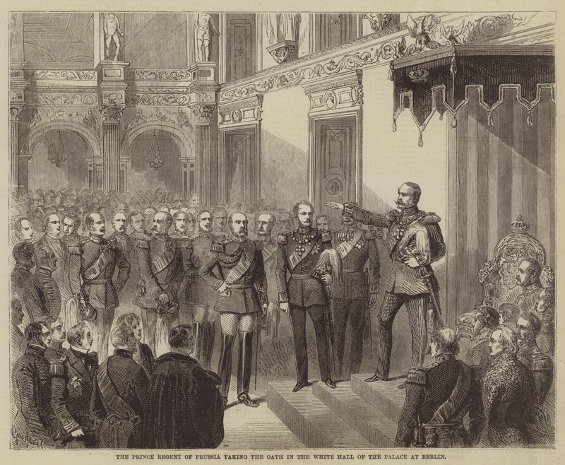 O Príncipe Regente da Prússia fazendo o juramento no Salão Branco do Palácio de Berlim de Gustave Janet