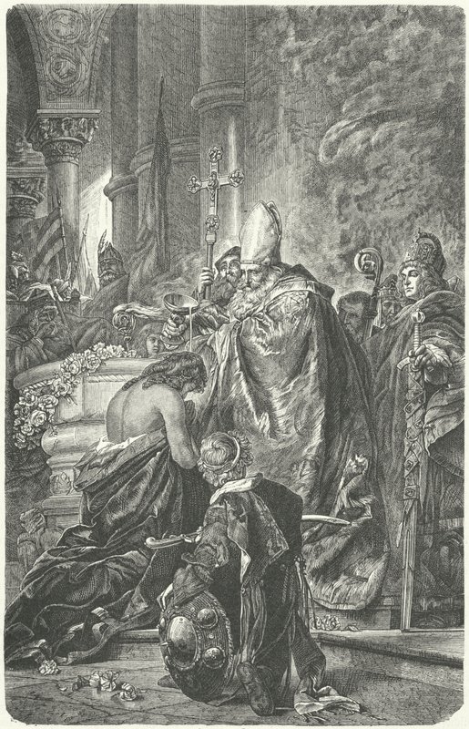 O baptismo de Estêvão I da Hungria (gravura) de Gyula Benczúr