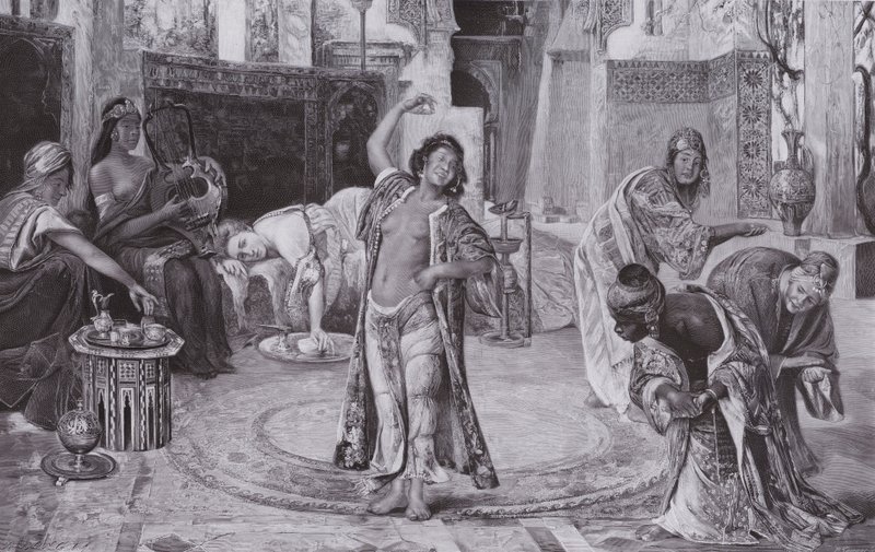 Entretenimento no harém (litho) de Gyula Tornai